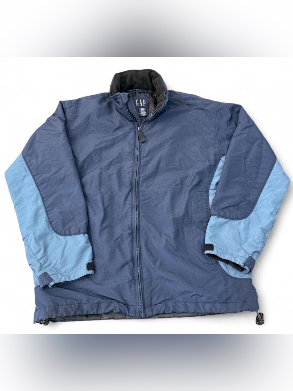 Vintage GAP Men's Two-Tone Navy and Light Blue Puffer Jacket